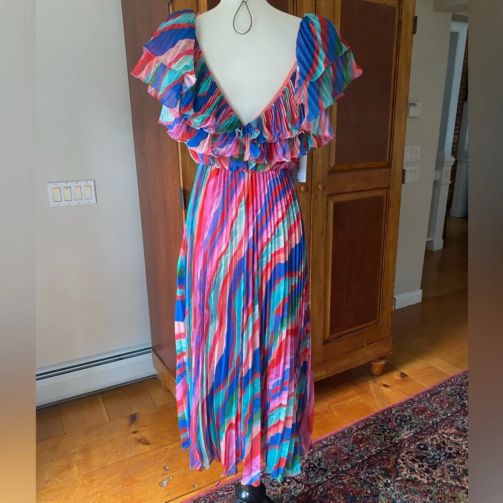 AMUR Luisa Pleated Striped Midi Dress size 2 - Picture 9 of 16